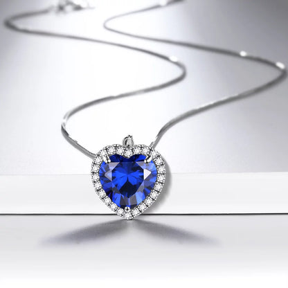 September Birthstone Necklace Women Blue Heart Necklace Sapphire Crystal CZ 925 Sterling Silver Pendant Jewelry Birthday Mother'S Day Gifts